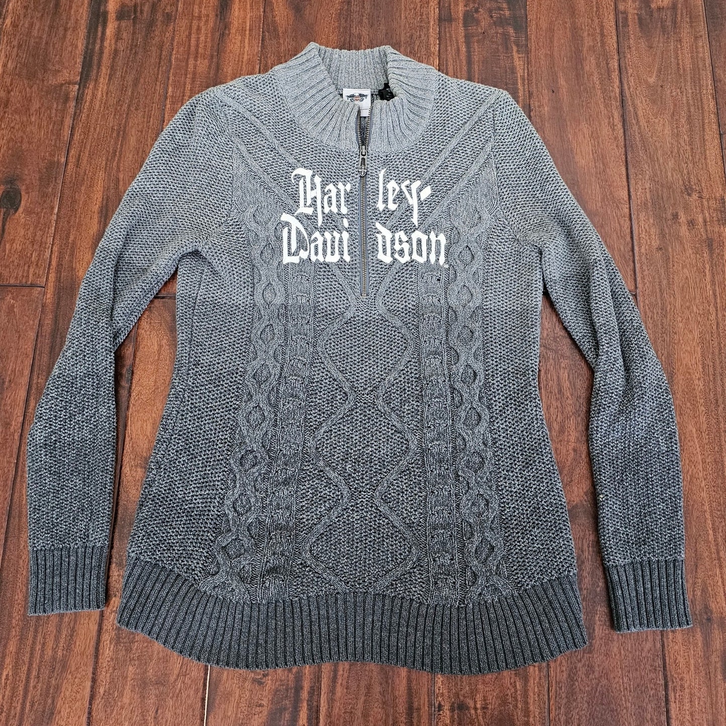 Harley Davidson gray cable knit sweater womens size L