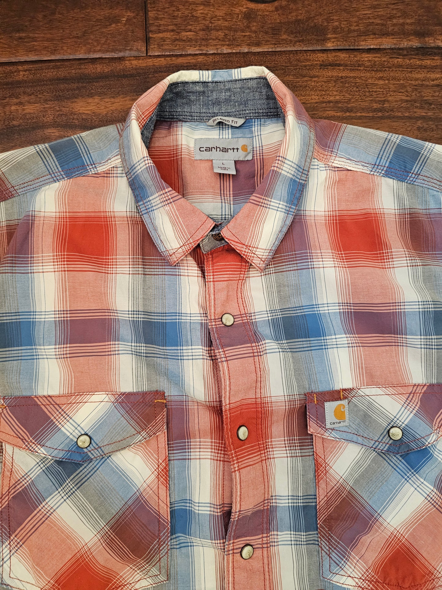 Carhartt red blue plaid shirt Mens size L