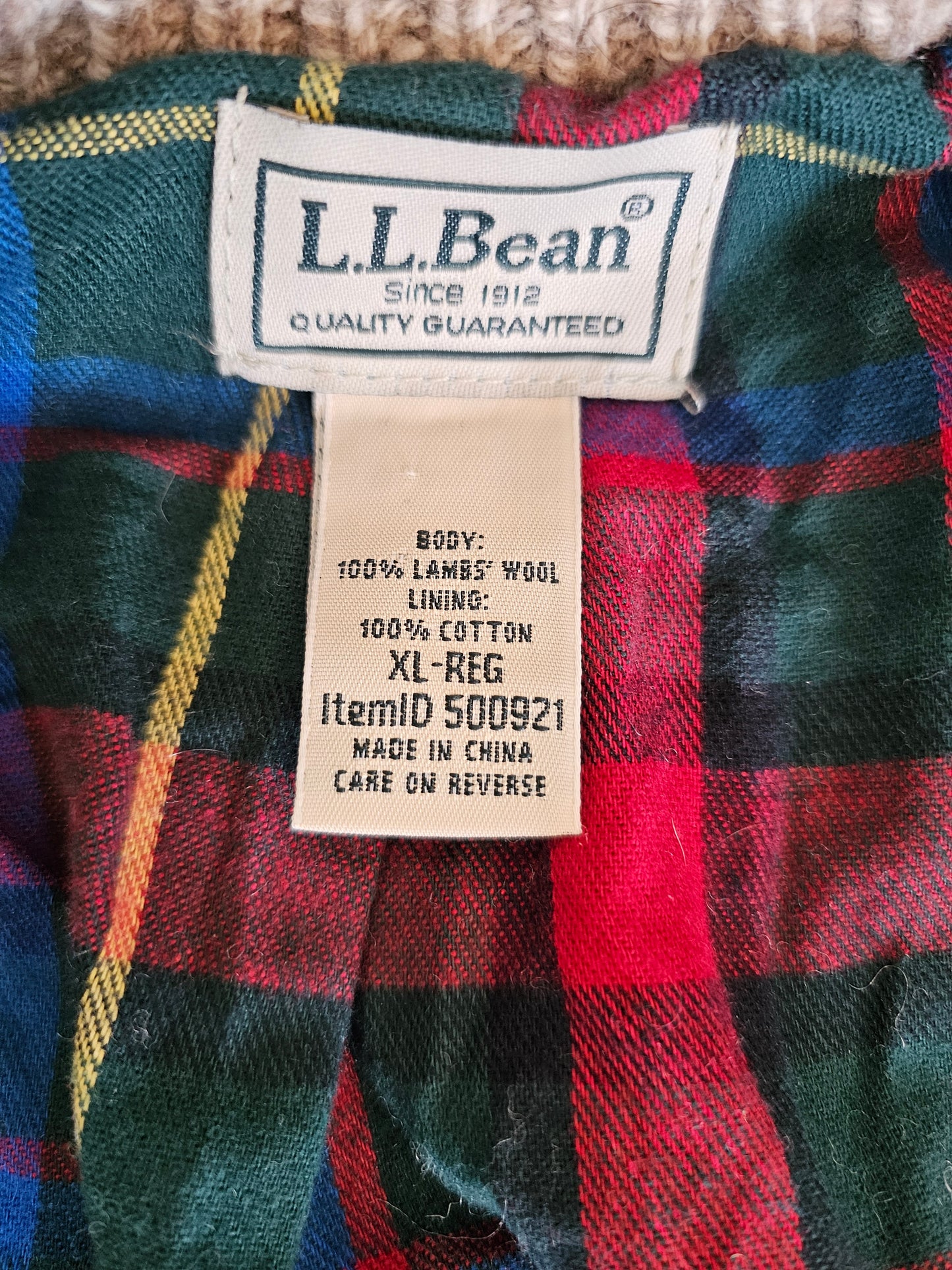 L.L. Bean wool zip up sweater mens size XL