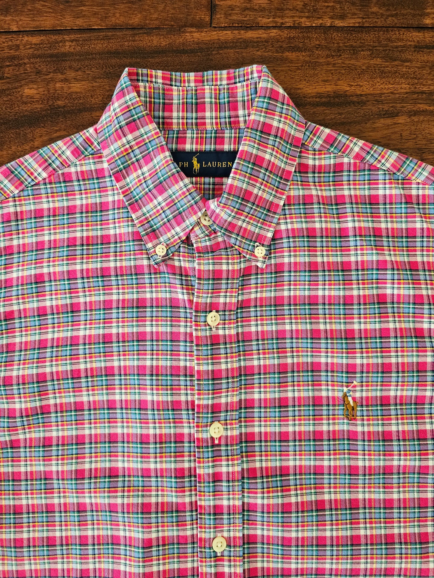 Polo Ralph Lauren pink plaid oxford shirt mens size S