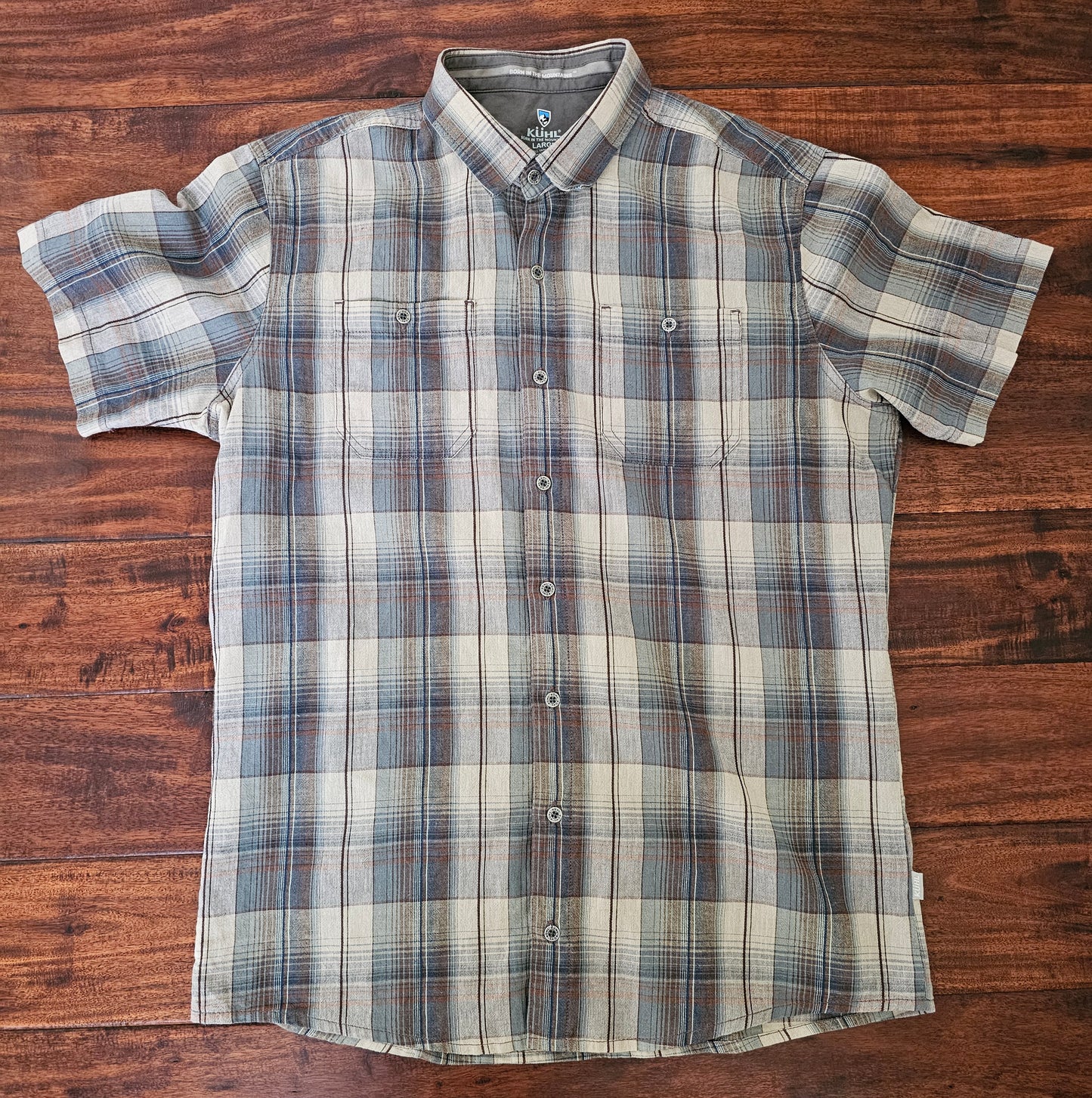 KUHL plaid short sleeve shirt mens size L