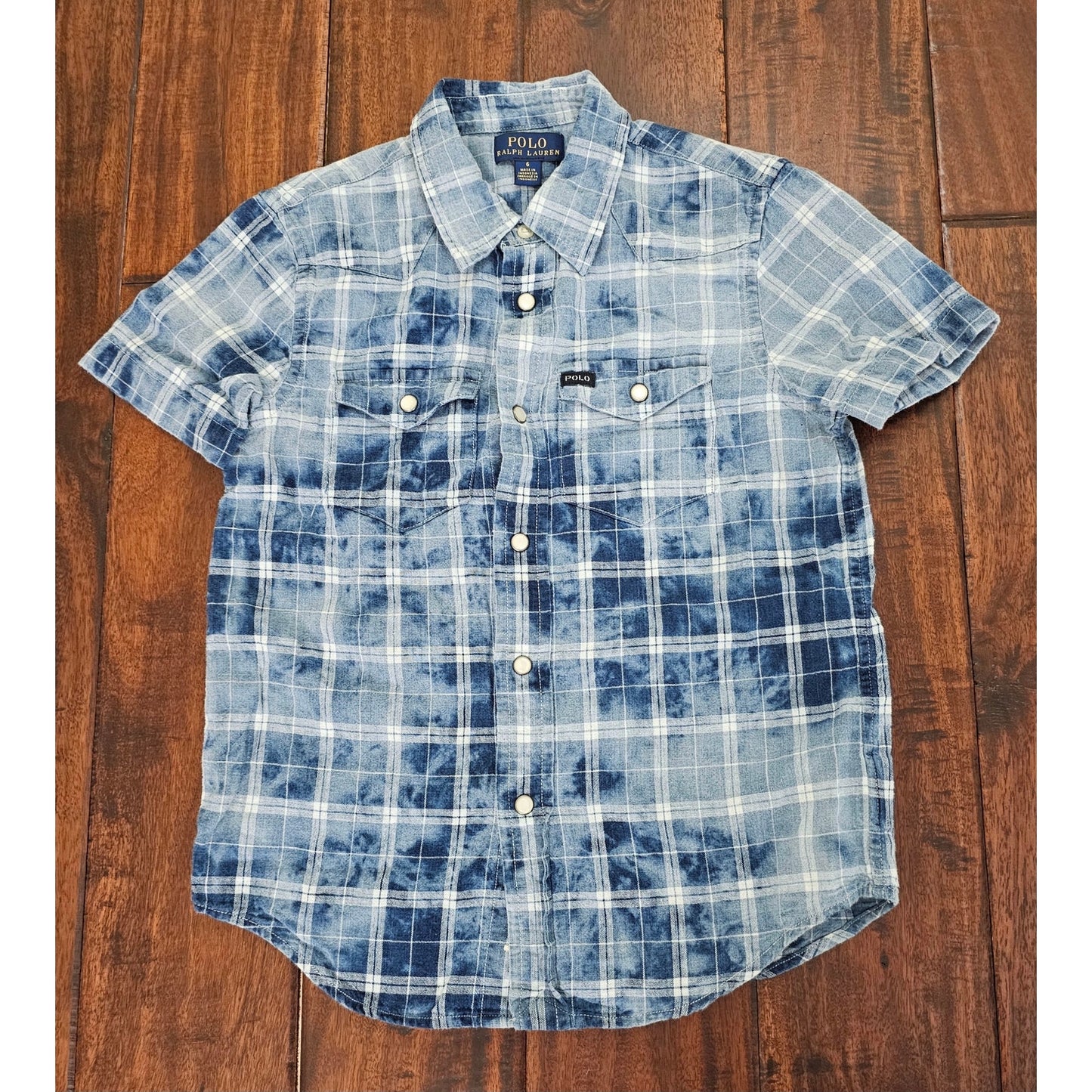 Polo Ralph Lauren stone wash blue plaid shirt kid boys size 6