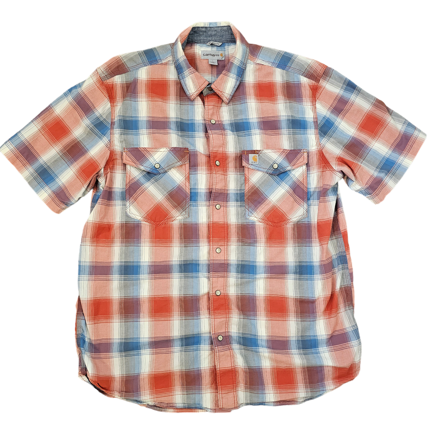 Carhartt red blue plaid shirt Mens size L