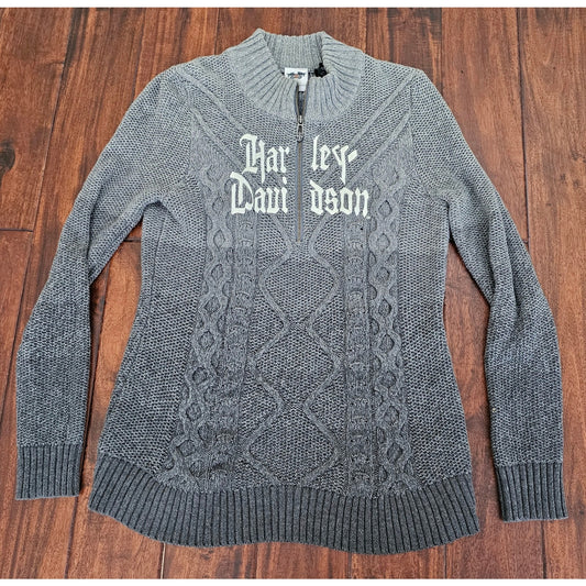 Harley Davidson gray cable knit sweater womens size L