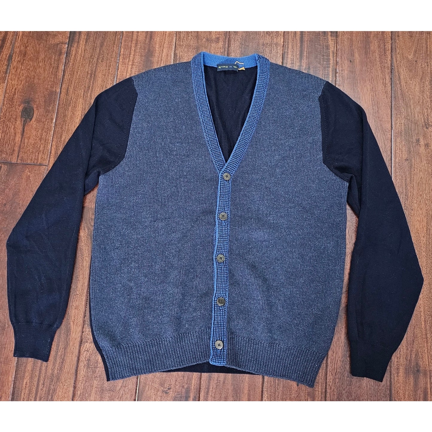 Etro blue block cardigan wool sweater mens size M